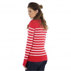 Pull marin femme Héritage coton écru/rouge