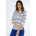 Polo rayé femme manches 3/4 - Blanc/beige/marine