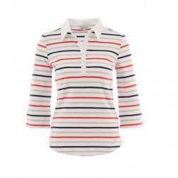 Polo rayé femme manches 3/4 - Blanc/beige/marine/rouge