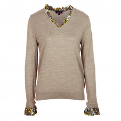 Pull femme trompe l’œil marron