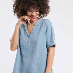 Tunique gaze de coton - Bleu Orage