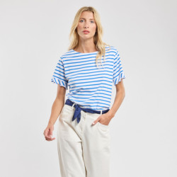 Marinière à volants femme - Blanc/Blue Saphir