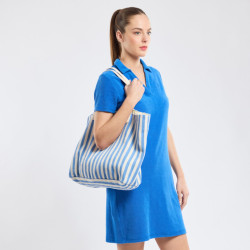 Sac rayé en toile - Nature/Blue Saphir