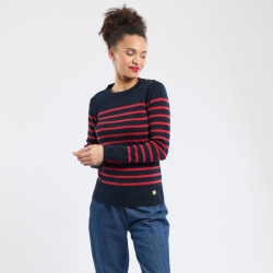 Pull marin "Groix" femme - Rich navy/braise