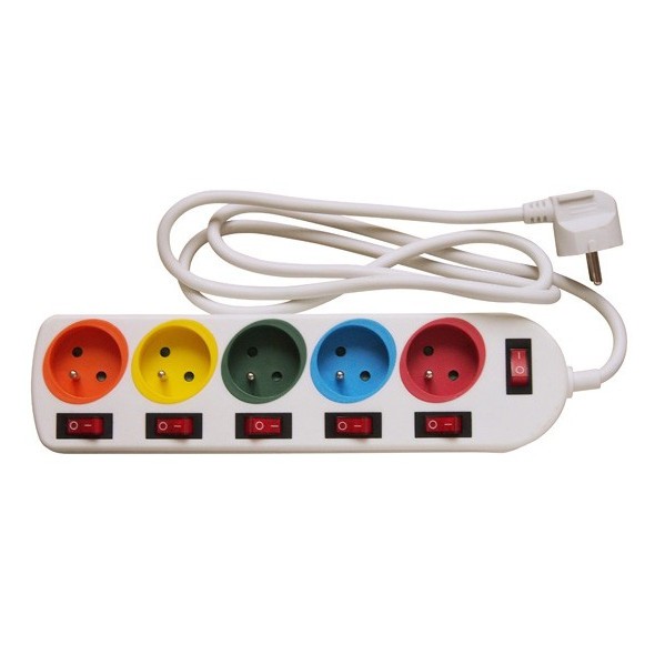 Bloc multiprise avec interrupteur et couleurs individuels 5 prises